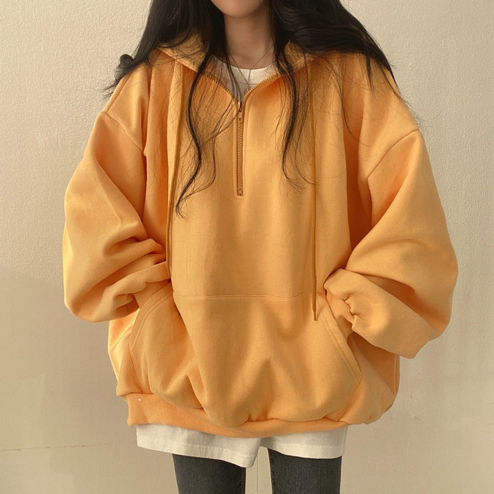 Fleece-lined Pullover Zipper Hoodie for Women