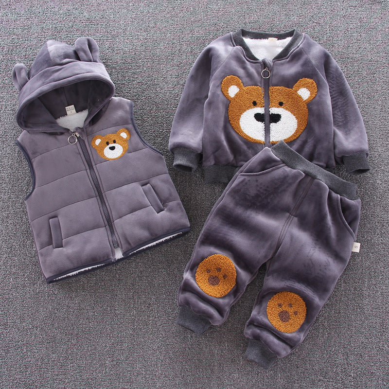 Boys' Winter Hoodie Set - Korean Style, Fleece Lined