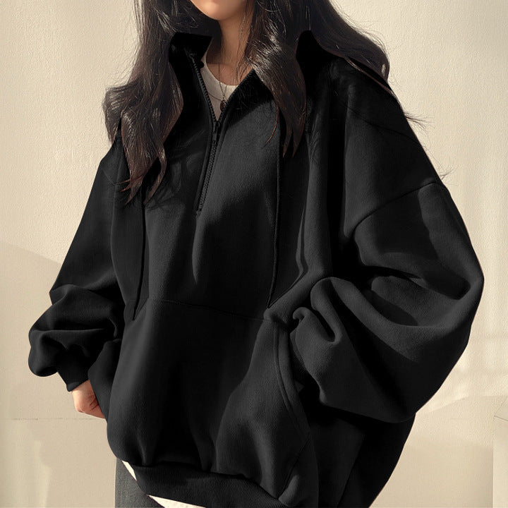 Fleece-lined Pullover Zipper Hoodie for Women