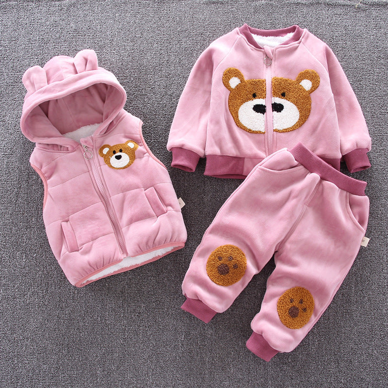 Boys' Winter Hoodie Set - Korean Style, Fleece Lined