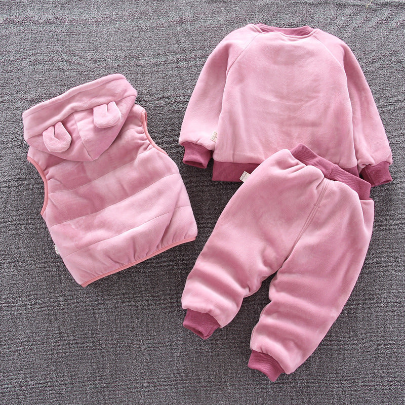 Boys' Winter Hoodie Set - Korean Style, Fleece Lined
