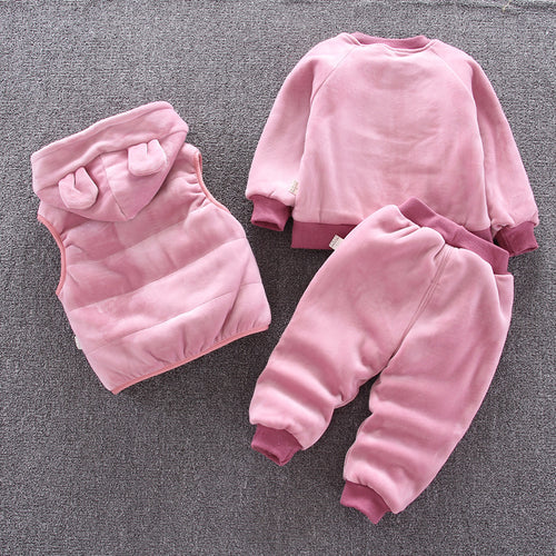 Boys' Winter Hoodie Set - Korean Style, Fleece Lined