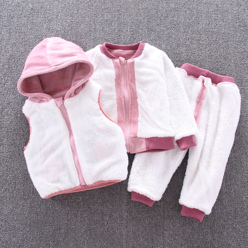Boys' Winter Hoodie Set - Korean Style, Fleece Lined