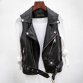 Women's Short Sleeveless PU Leather Vest with Belt