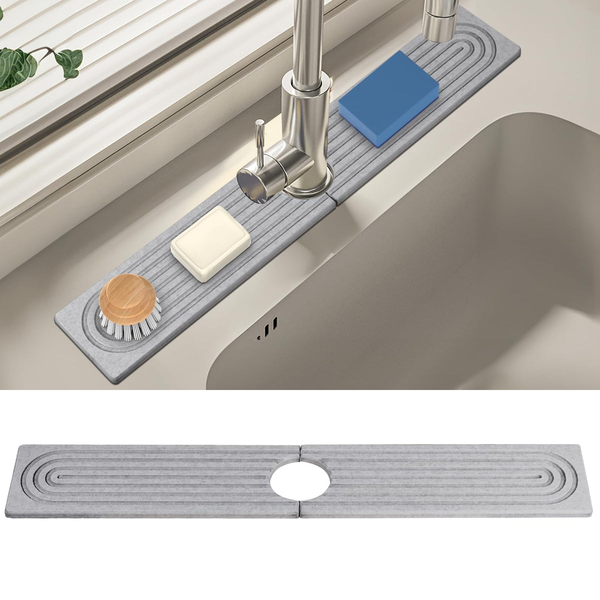 Generic Kitchen Sink Splash Guard Stone Drying Mat For Kitchen Counter Super Absorbent Prevents Moisture Buildup Faucet Splash Guard for Bathroom Counter (Grey 23.6 x 3.9 x 0.5 Inch) Gray