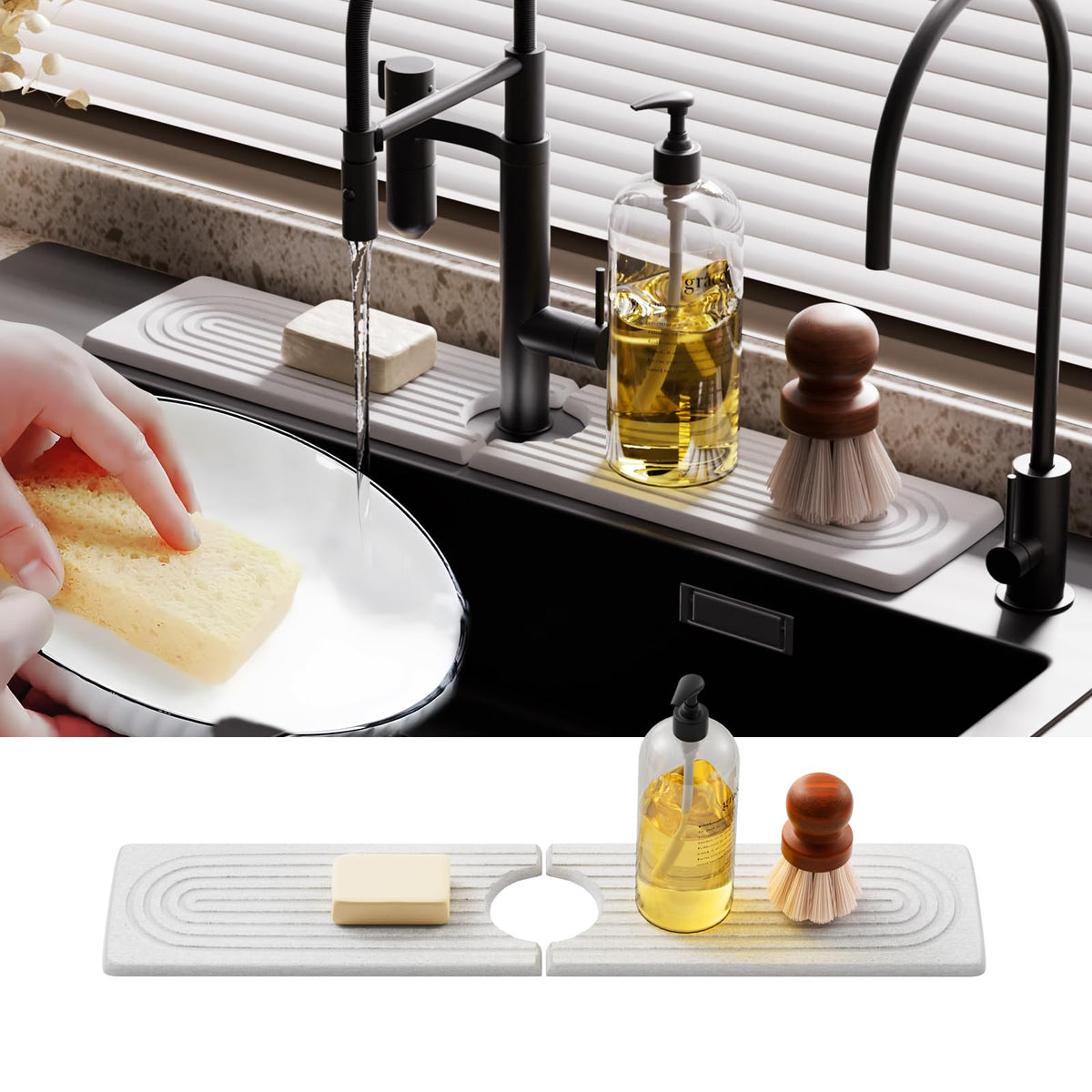 Slow Slog Quick Dry Sink Splash Guard 15.8"Instant Dry Stone Sink Tray around Faucet Faucet Mat for Kitchen Sink Diatomaceous Earth Sink Faucet Mat for Kitchen Countertop Bathroom White
