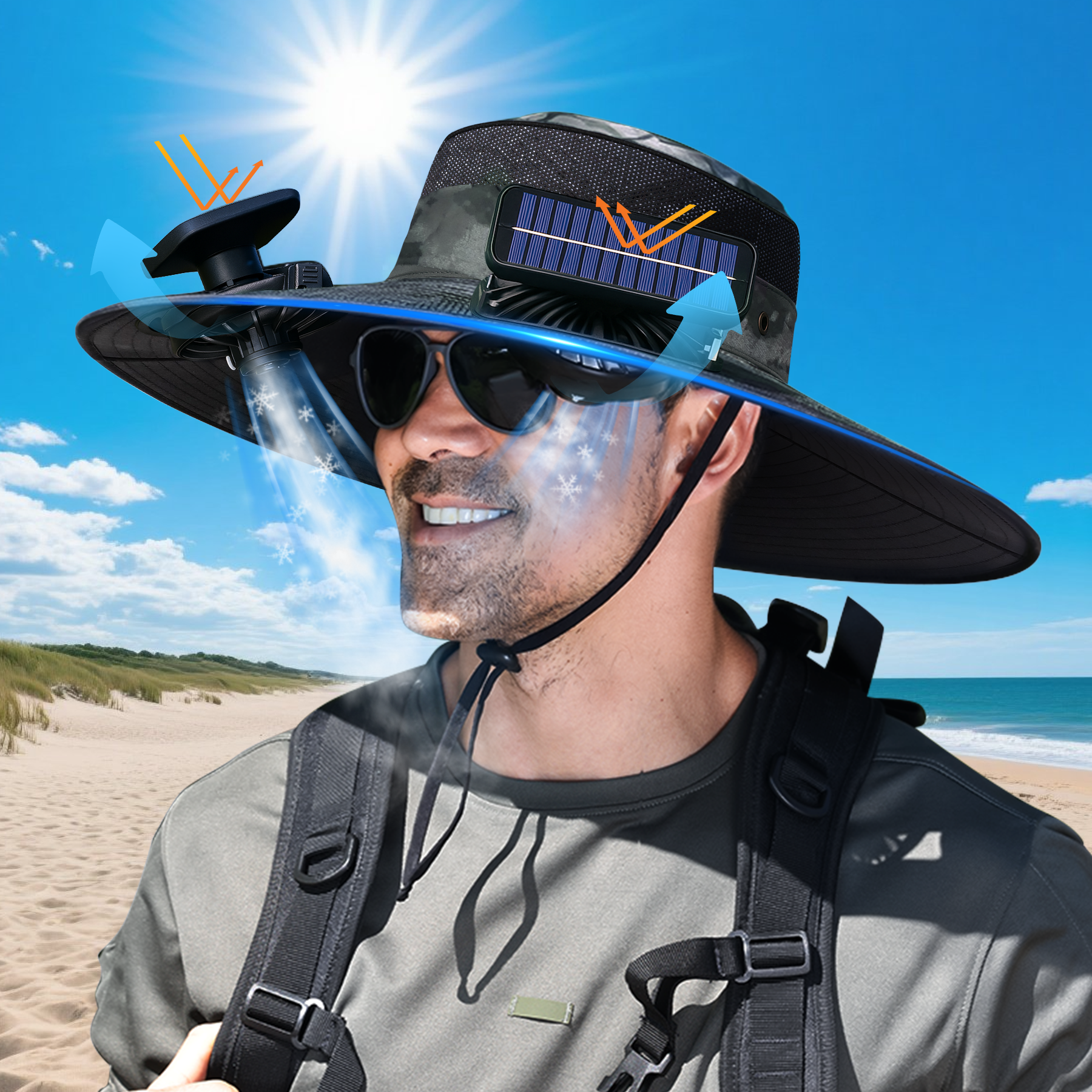 UPF50+ Solar cooling fan cap, Solar fan cap and USBcharging -Cooling sun cap, Fisherman's cap, Outdoorfishing, Outdoor leisure, Camping, Hiking, Outdoor work,Outdoor leisure