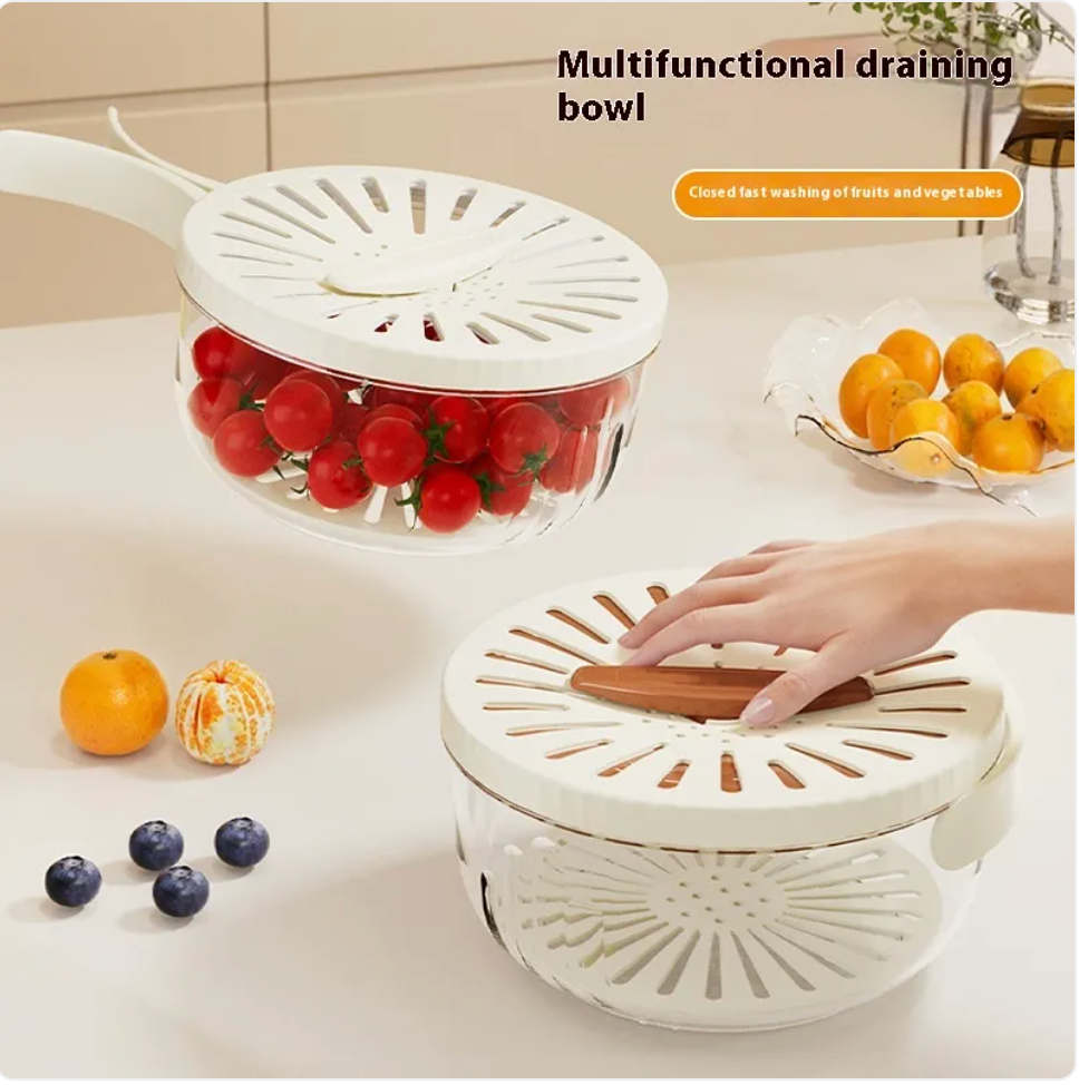 Foldable Fruit & Vegetable Washing Basket with Lid – Drain Bowl, Colander, and Crisper for Kitchen