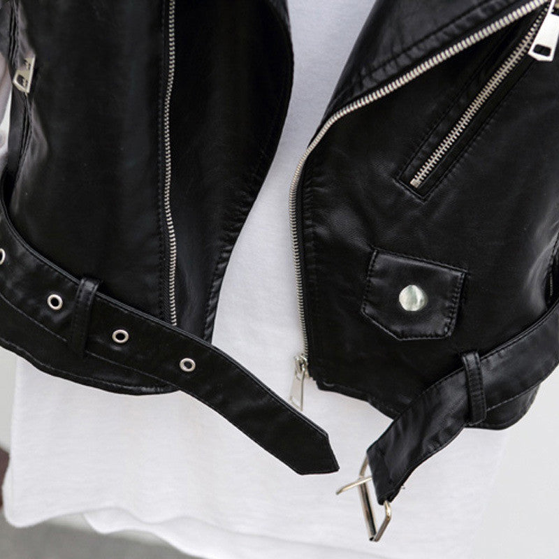 Women's Short Sleeveless PU Leather Vest with Belt