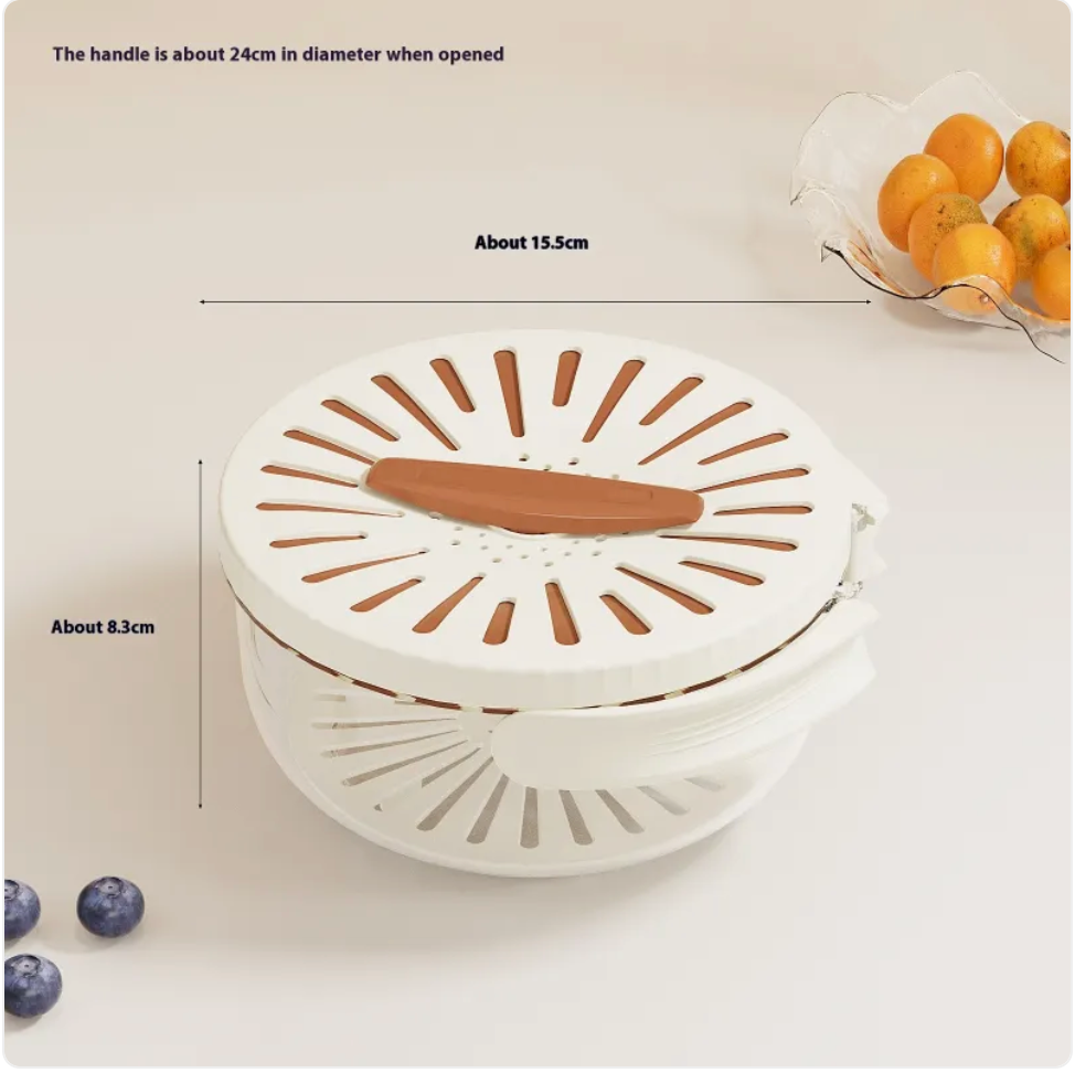 Foldable Fruit & Vegetable Washing Basket with Lid – Drain Bowl, Colander, and Crisper for Kitchen