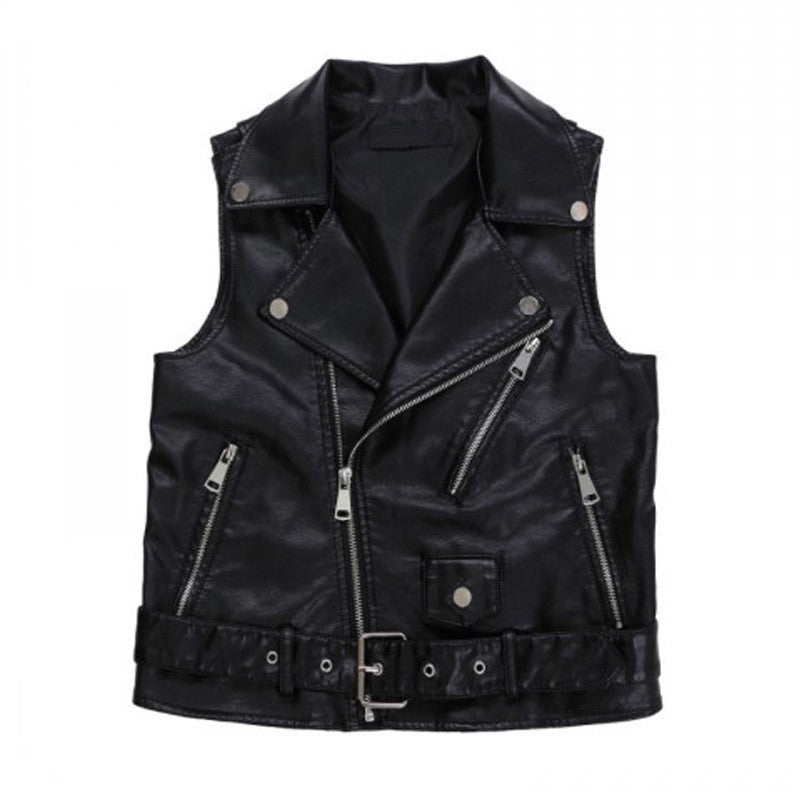 Women's Short Sleeveless PU Leather Vest with Belt